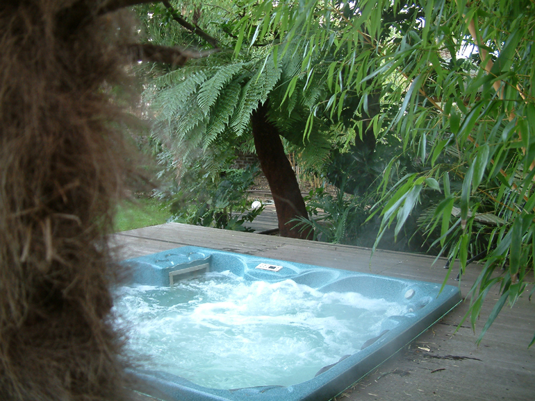 Jacuzzi and hardwood decking by Urban Tropics