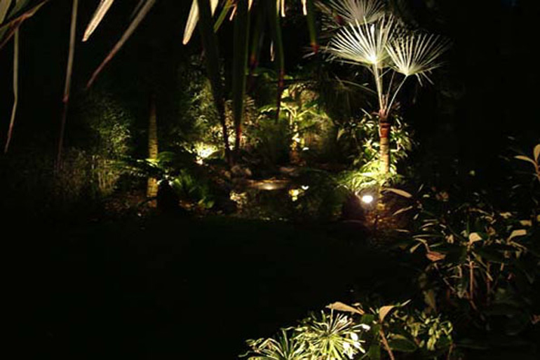 Tropical garden at night | Tropical garden design London by Urban Tropics
